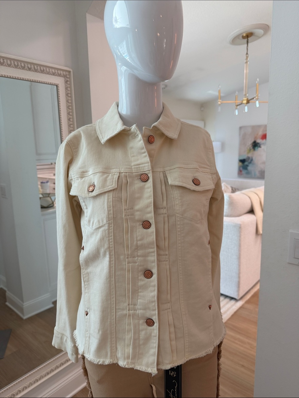 Canyon Retreat Cream Denim Jacket with Button-Front Closure And Pockets.